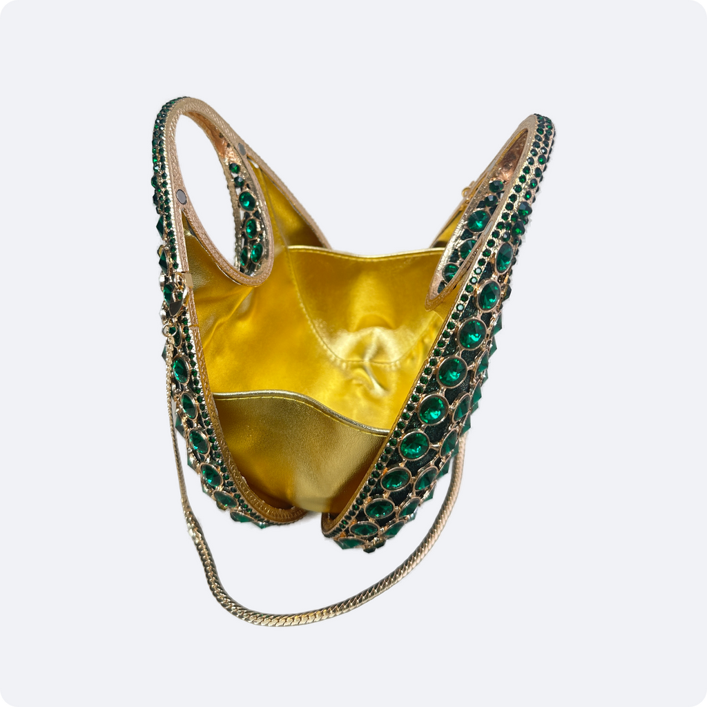 Emerald  Gold Handle Evening Bag